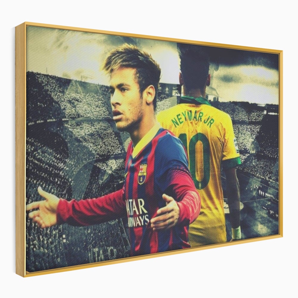 Tablou canvas cu tablou canvas cu fotbalistul neymar, in rama de aluminiu auriu